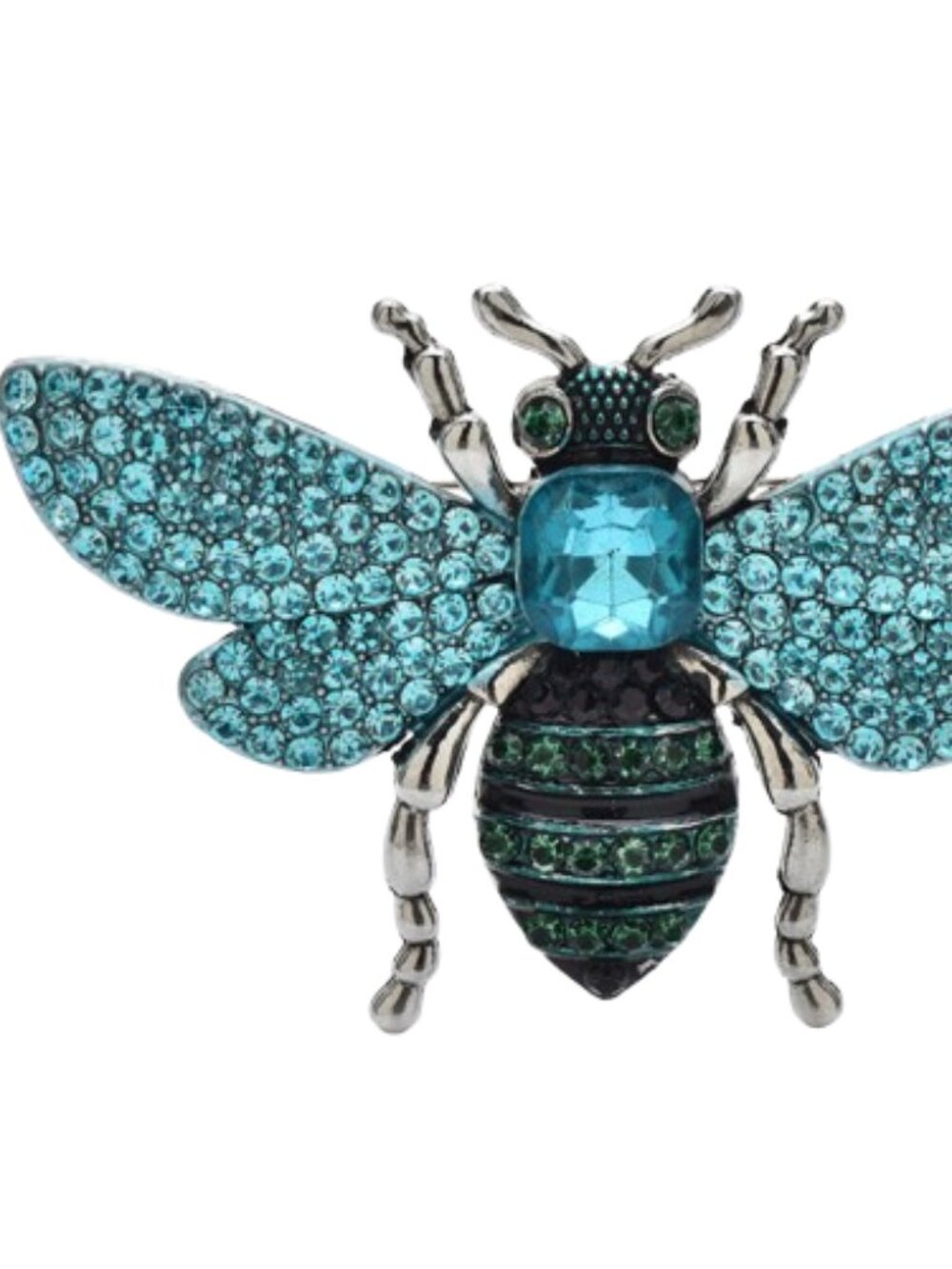 Blue Bee Insect Silver Tone Brooch Pin Crystal Rhinestone